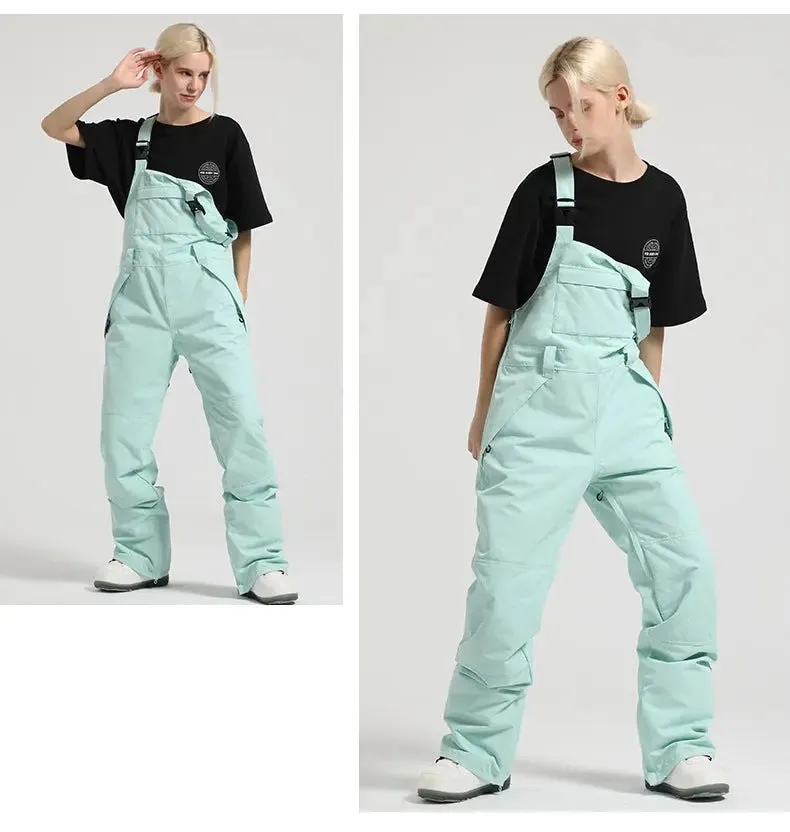 2025 Winter Snowboard Bibs Pants Girls Contrast Color Overalls