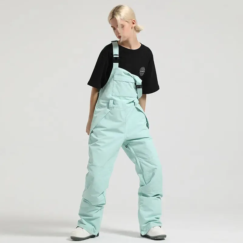 2025 Winter Snowboard Bibs Pants Girls Contrast Color Overalls