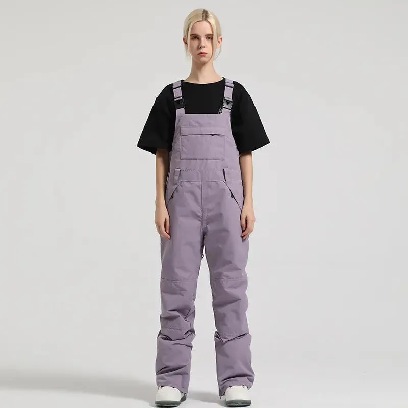 2025 Winter Snowboard Bibs Pants Girls Contrast Color Overalls