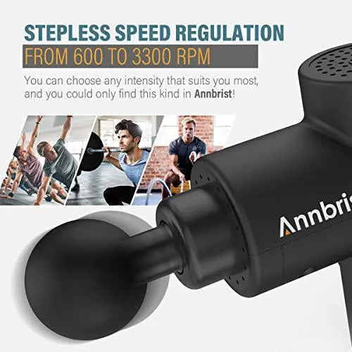 Annbrist Massage Gun Muscle Massager 600-3300 Percussion Deep Tissue Relax Stepless Speed Regulation Electric Quiet Portable Brushless Motor Digital Screen for Workout Pain Relief (Black)