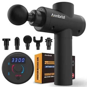 Annbrist Massage Gun Muscle Massager 600-3300 Percussion Deep Tissue Relax Stepless Speed Regulation Electric Quiet Portable Brushless Motor Digital Screen for Workout Pain Relief (Black)