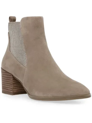 ANNE KLEIN Womens Beige Chelsea Goring At Sides Comfort Breathable Cushioned Parson Square Toe Block Heel Booties M