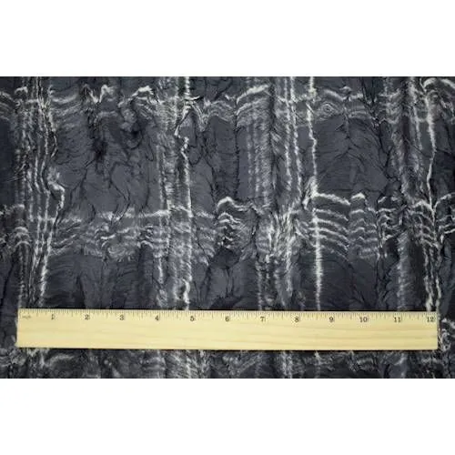 Black/Beige Pressed Abstract Plaid Faux Fur Knit Fabric