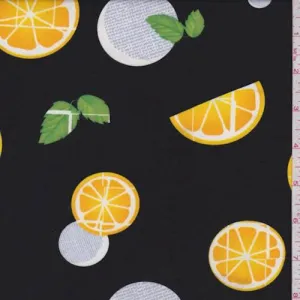 Black/Yellow Citrus Double Brushed Jersey Knit Fabric