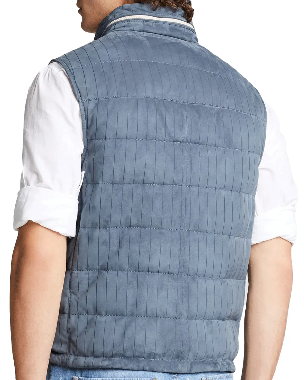 Blue Suede Padded Zip Vest