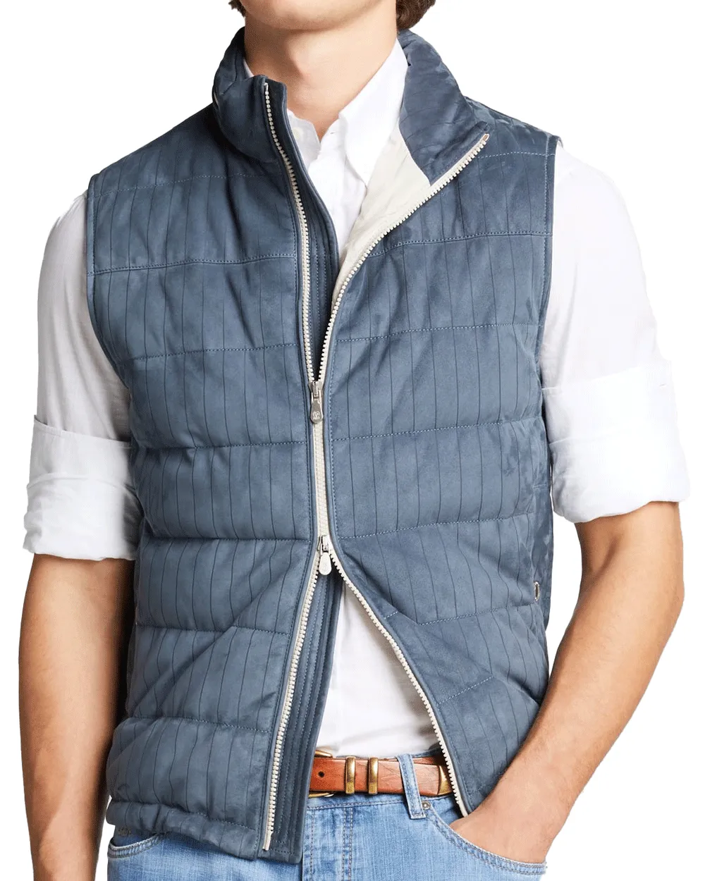 Blue Suede Padded Zip Vest