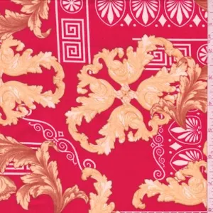 Bright Red/Gold Baroque Double Brushed Jersey Knit Fabric