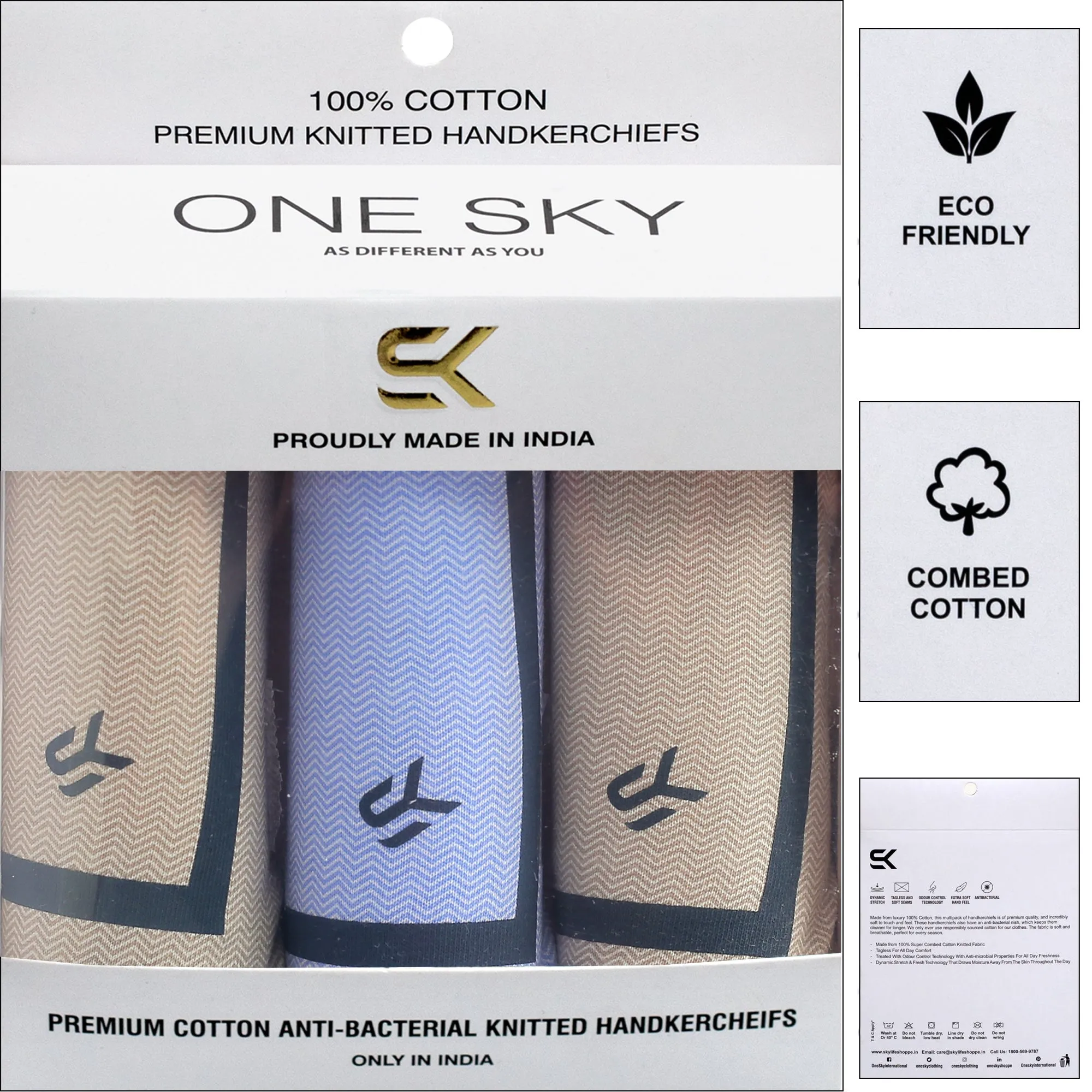 Cotton Color Border Handkerchief, Organic Premium Pure Cotton for Men, Decent Stylish & Professional (Pack of 3)