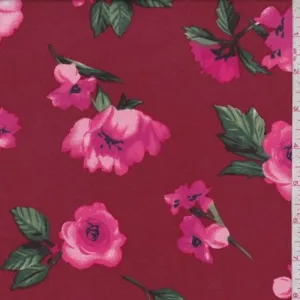 Crimson/Pink Floral Double Brushed Jersey Knit Fabric