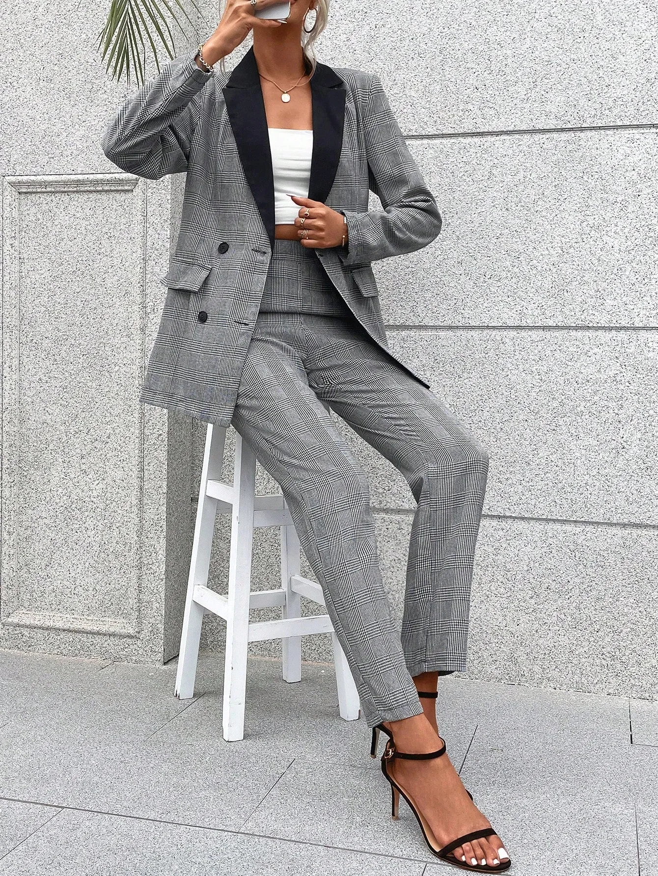 Frenchy Two Tone Double Button Blazer & Suit Pants