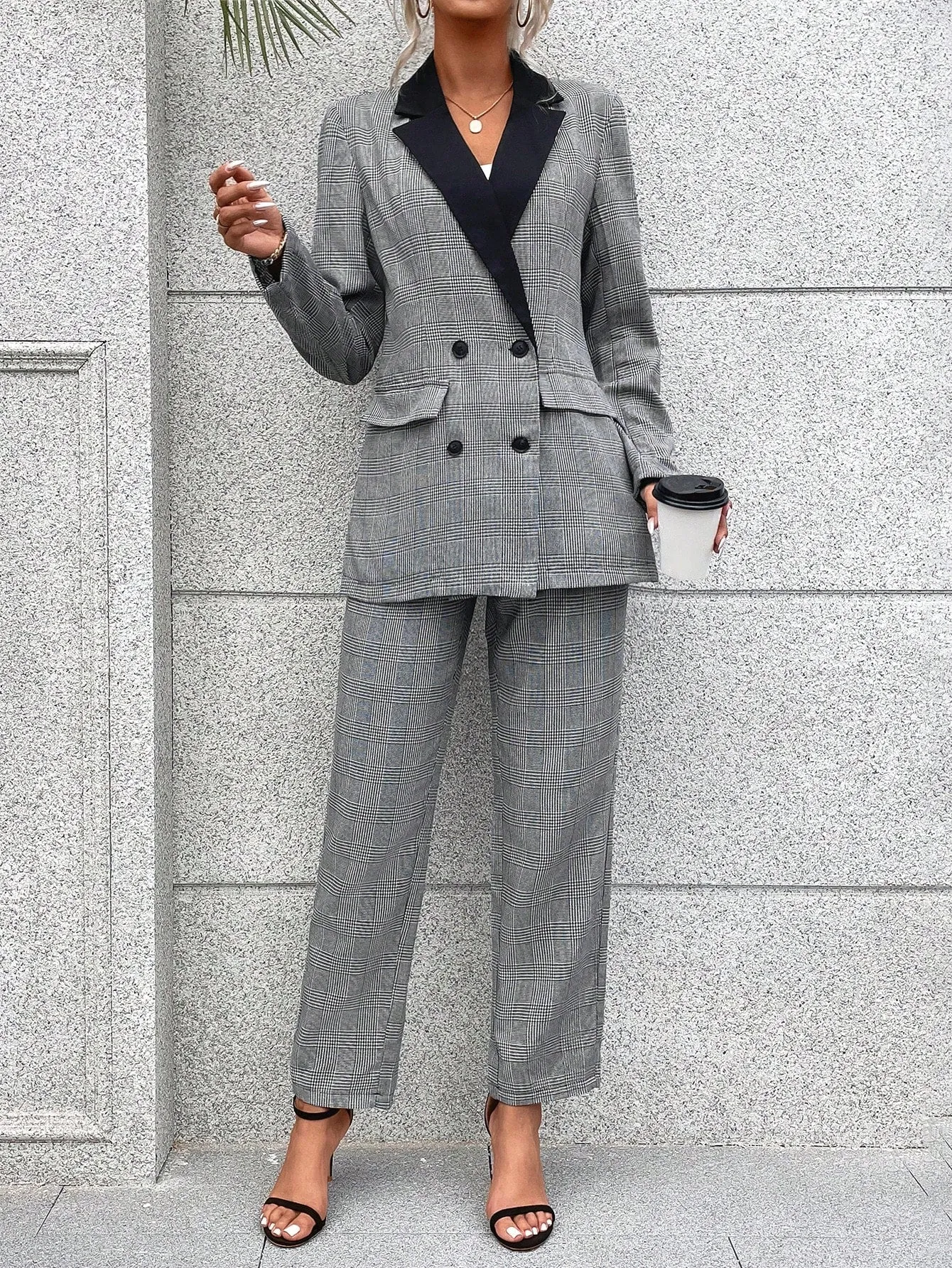 Frenchy Two Tone Double Button Blazer & Suit Pants