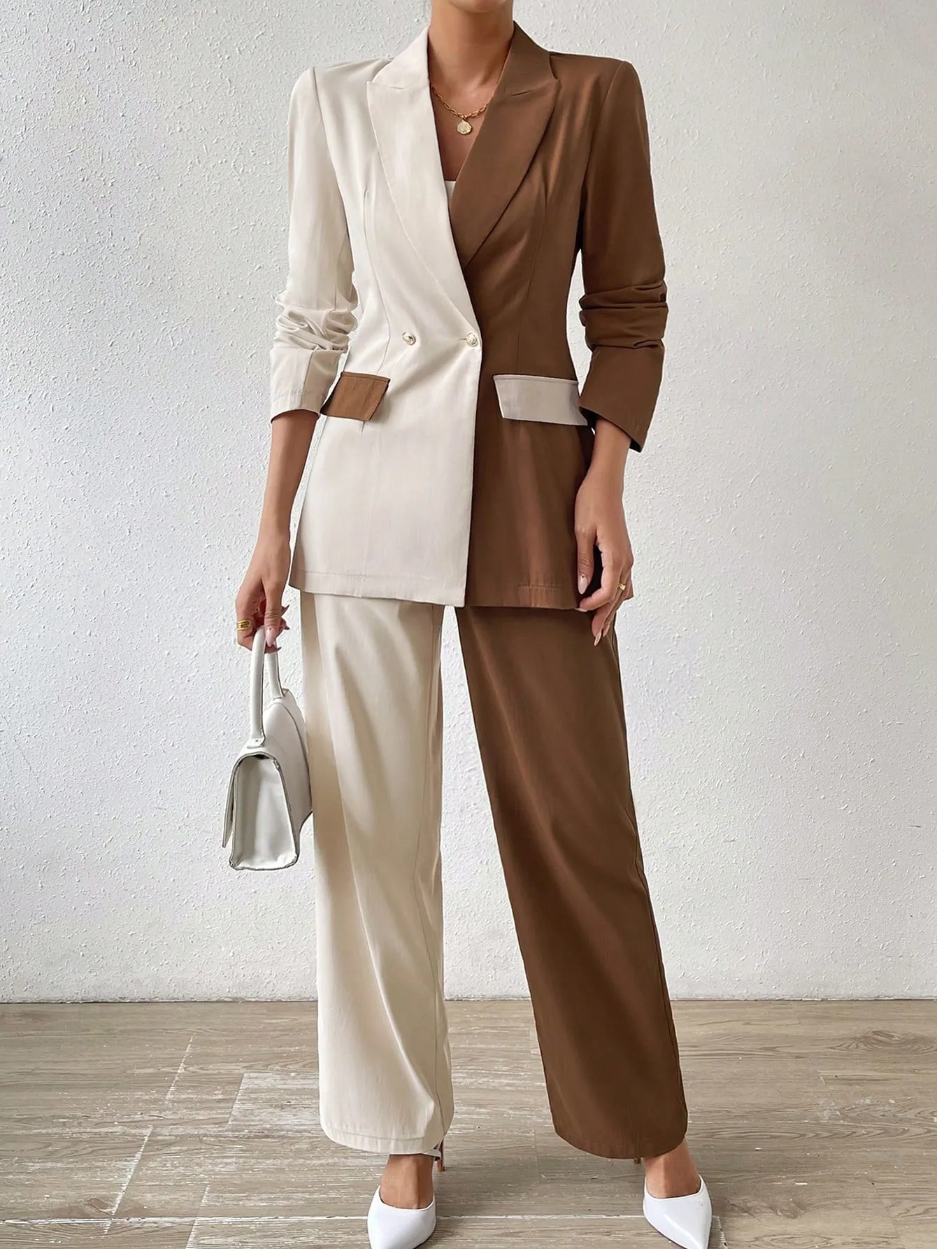 Frenchy Two Tone Double Button Blazer & Suit Pants