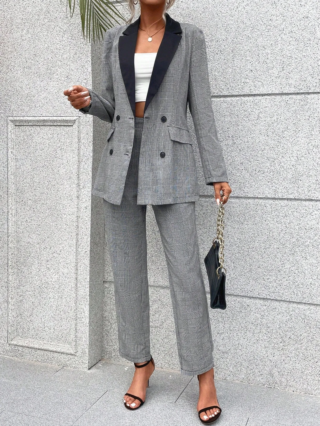 Frenchy Two Tone Double Button Blazer & Suit Pants