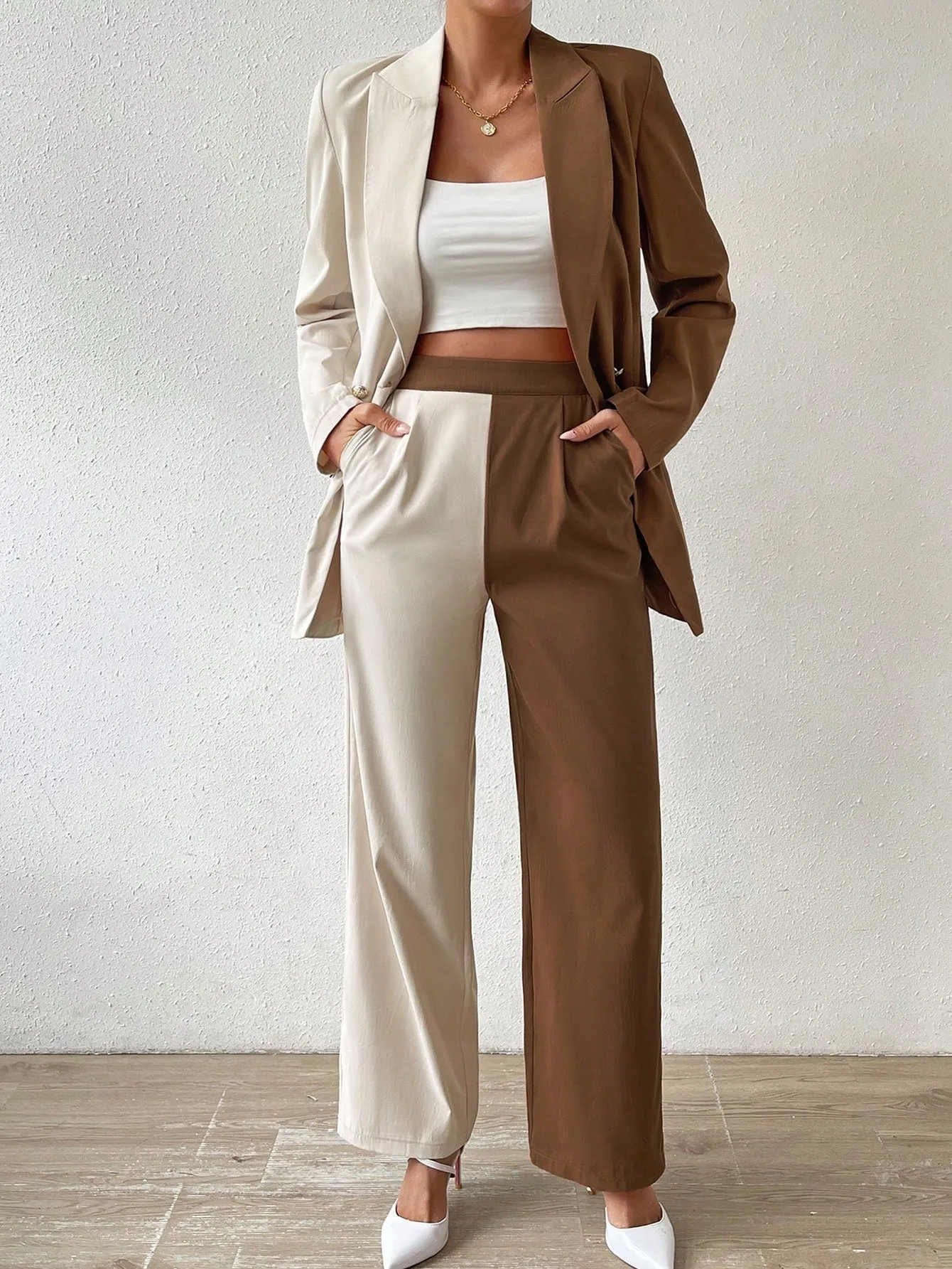 Frenchy Two Tone Double Button Blazer & Suit Pants