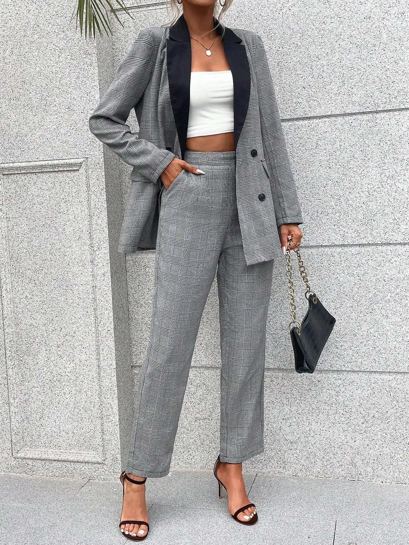 Frenchy Two Tone Double Button Blazer & Suit Pants