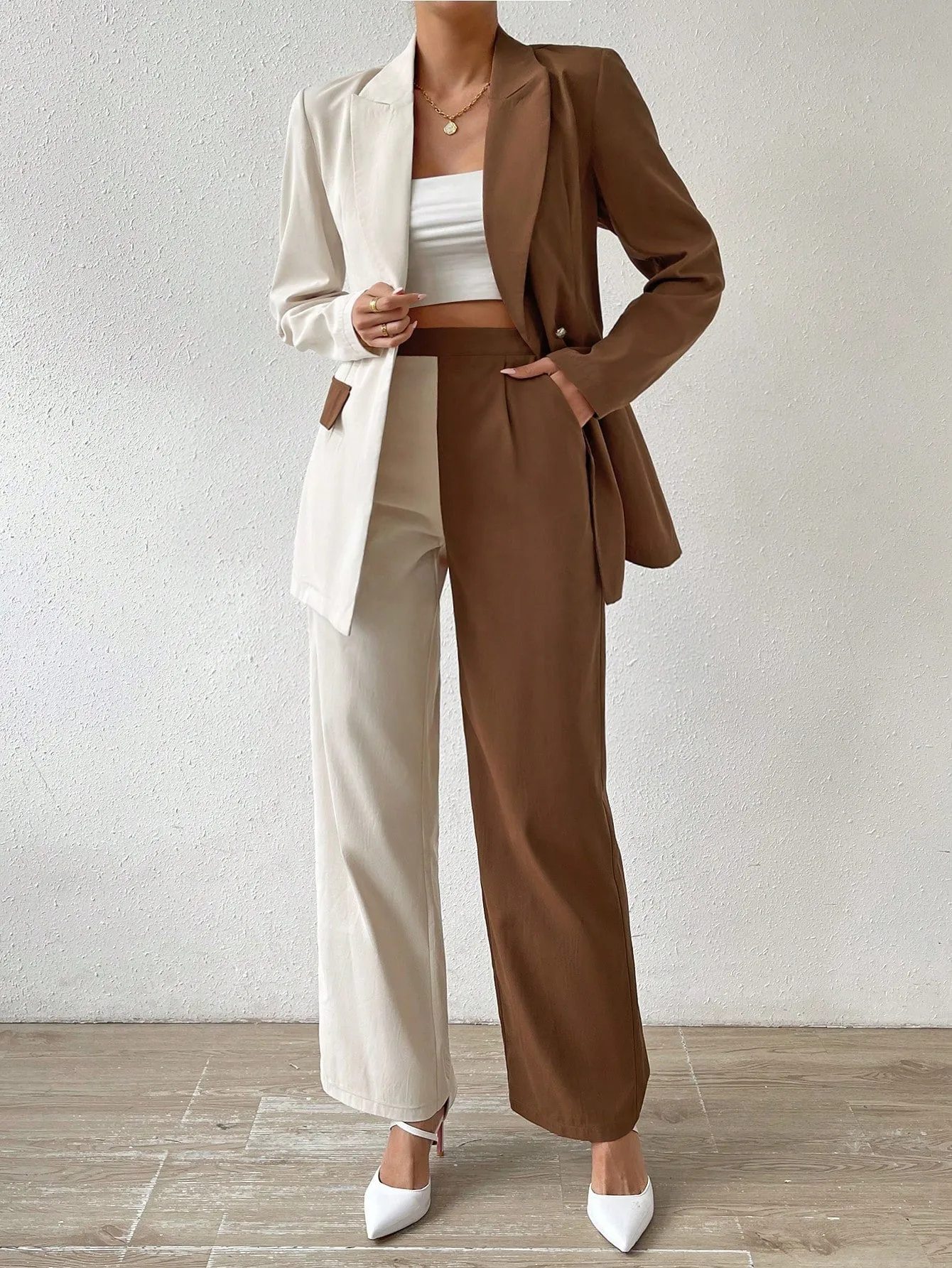 Frenchy Two Tone Double Button Blazer & Suit Pants