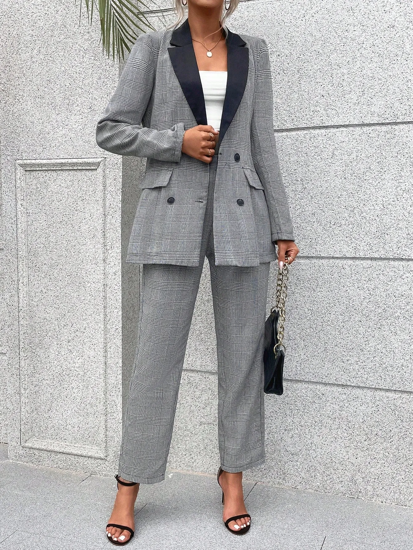 Frenchy Two Tone Double Button Blazer & Suit Pants