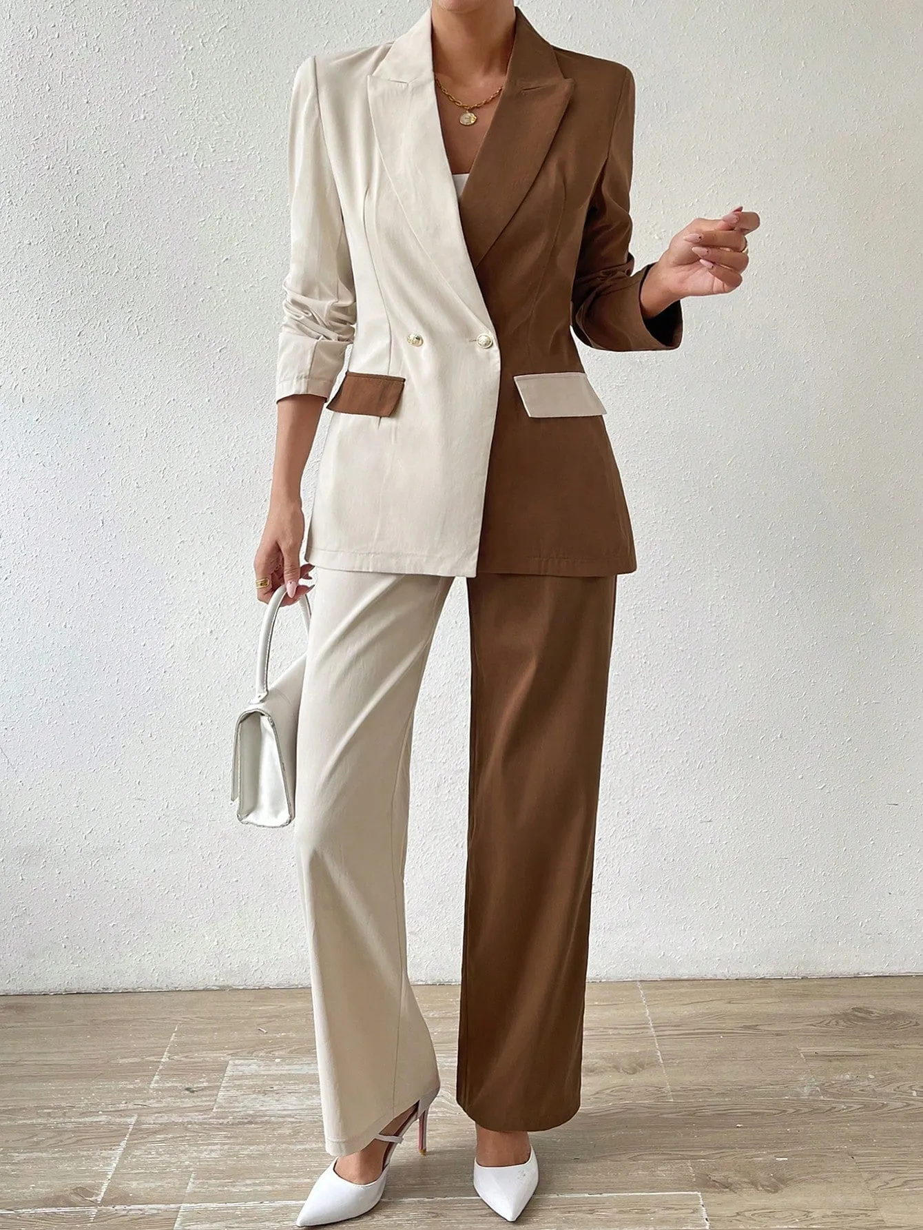 Frenchy Two Tone Double Button Blazer & Suit Pants