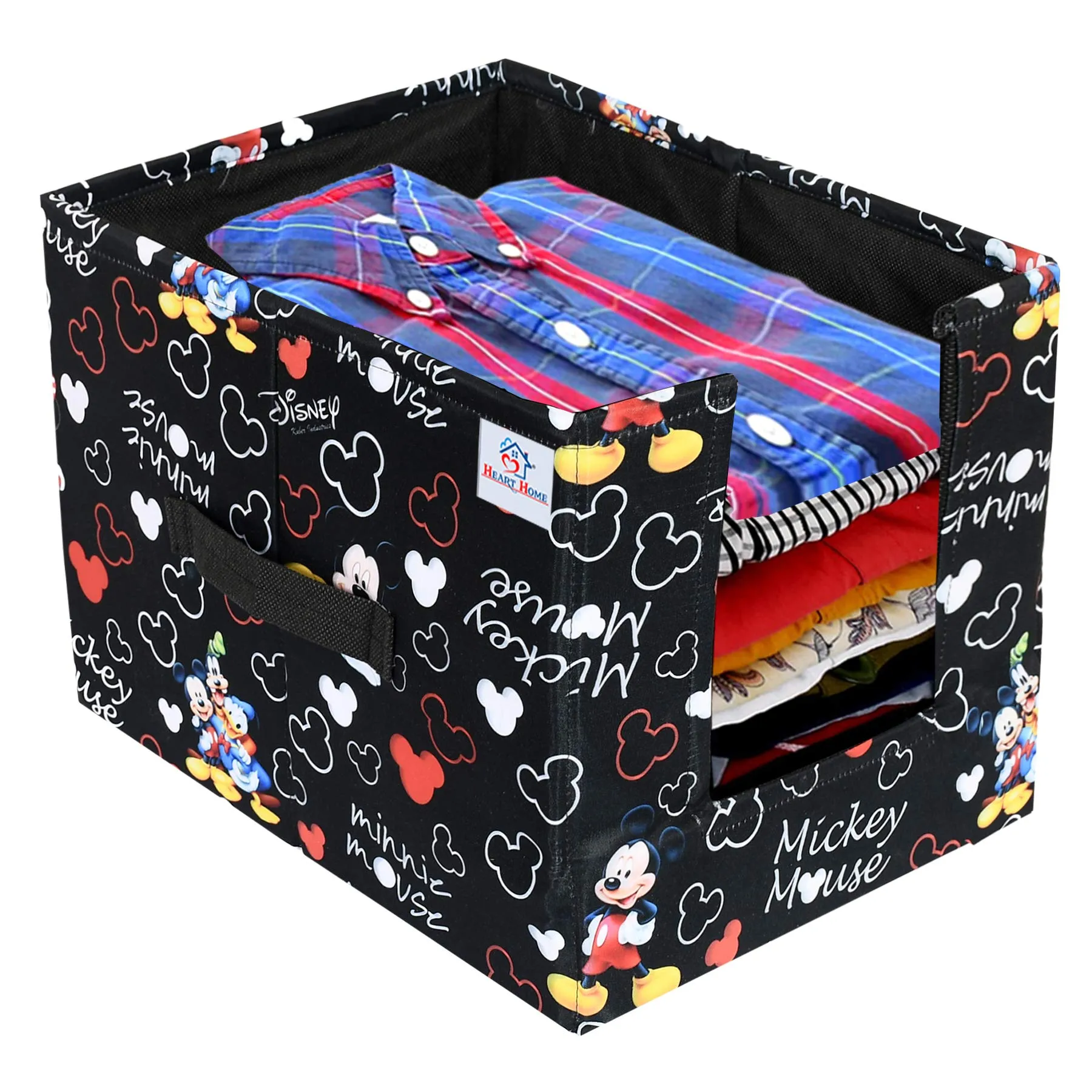 Heart Home Disney Mickey Print Non-Woven 3 Pieces Shirt Stacker Closet Organizer - Shirts and Clothing Organizer With Handle (Black)-HHEART16072