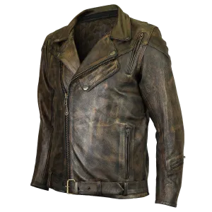 HMM545DB  Distressed Brown Classic Biker Leather Jacket