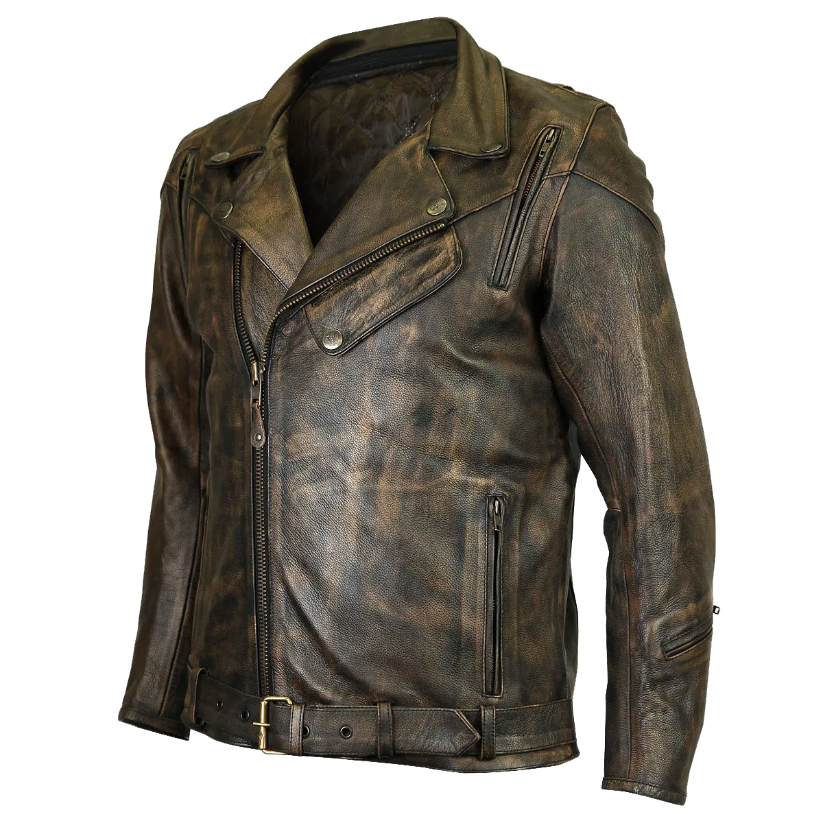 HMM545DB  Distressed Brown Classic Biker Leather Jacket