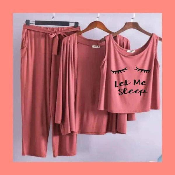 Let Me Sleep Women Night Suit PJ 3 Pieces Set