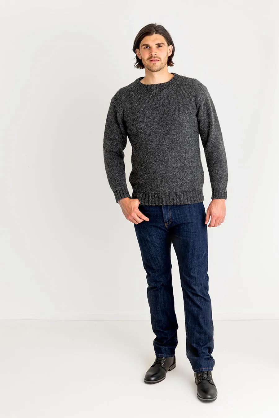 Mens Chunky Crew Neck Jumper - mid grey