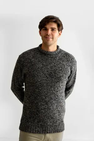 Mens Chunky Roll Neck Jumper - Black Pebble