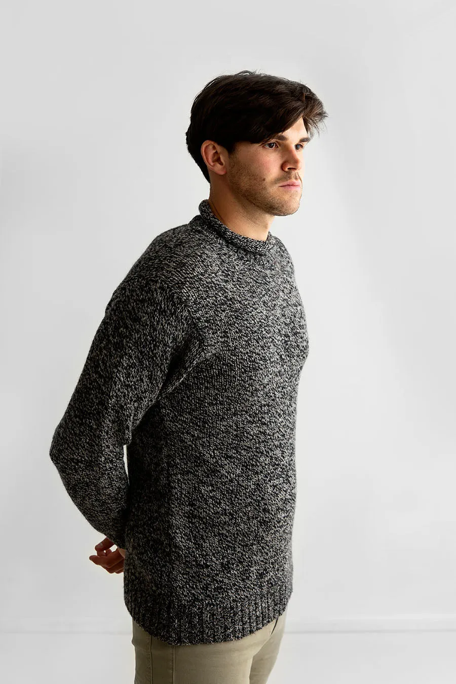 Mens Chunky Roll Neck Jumper - Black Pebble