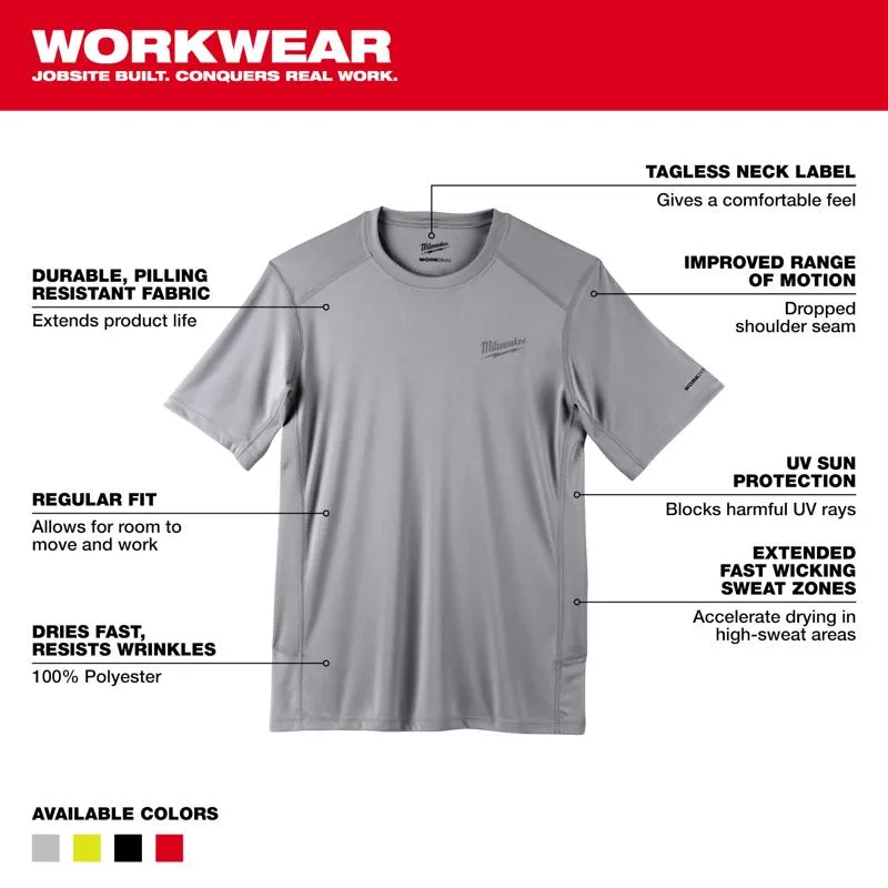 Milwaukee Workskin M Short Sleeve Men's Crew Neck Gray Lightweight Performance Tee Shirt