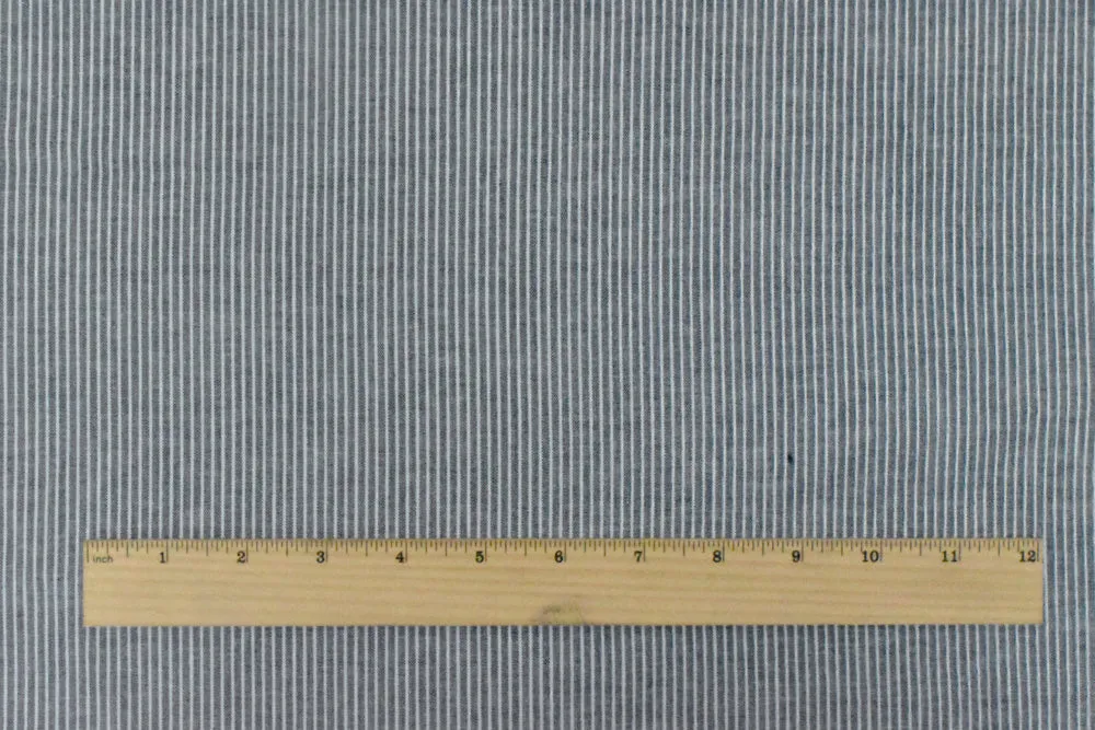 Navy Blue-White Stripe Stretch Cotton Chambray Woven Fabric