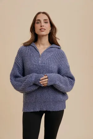 Quarter zip knitted polo sweater