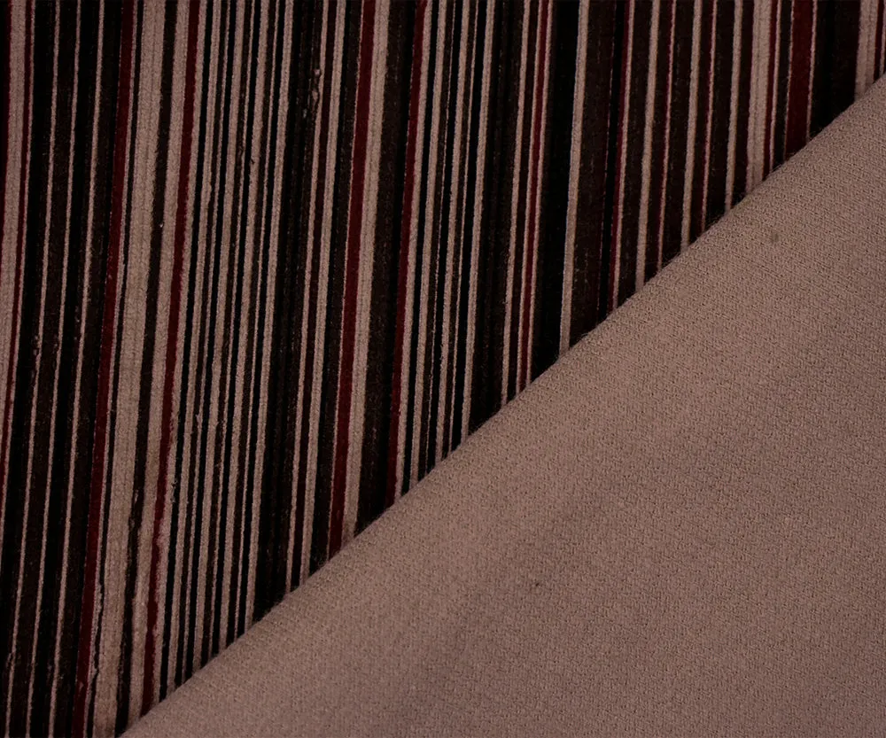 Red-Black-Brown Polyester Stripe Printed Corduroy Woven Fabric