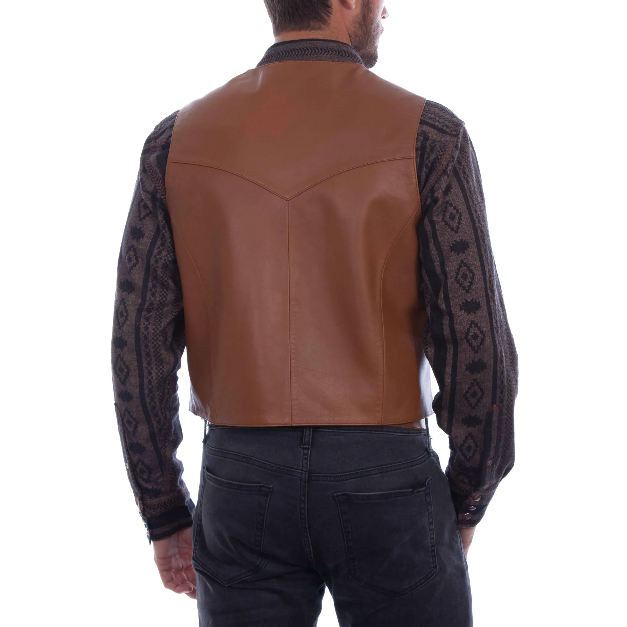 Scully Men's Saddle Tan Lambskin Snap Down Vest 507-15