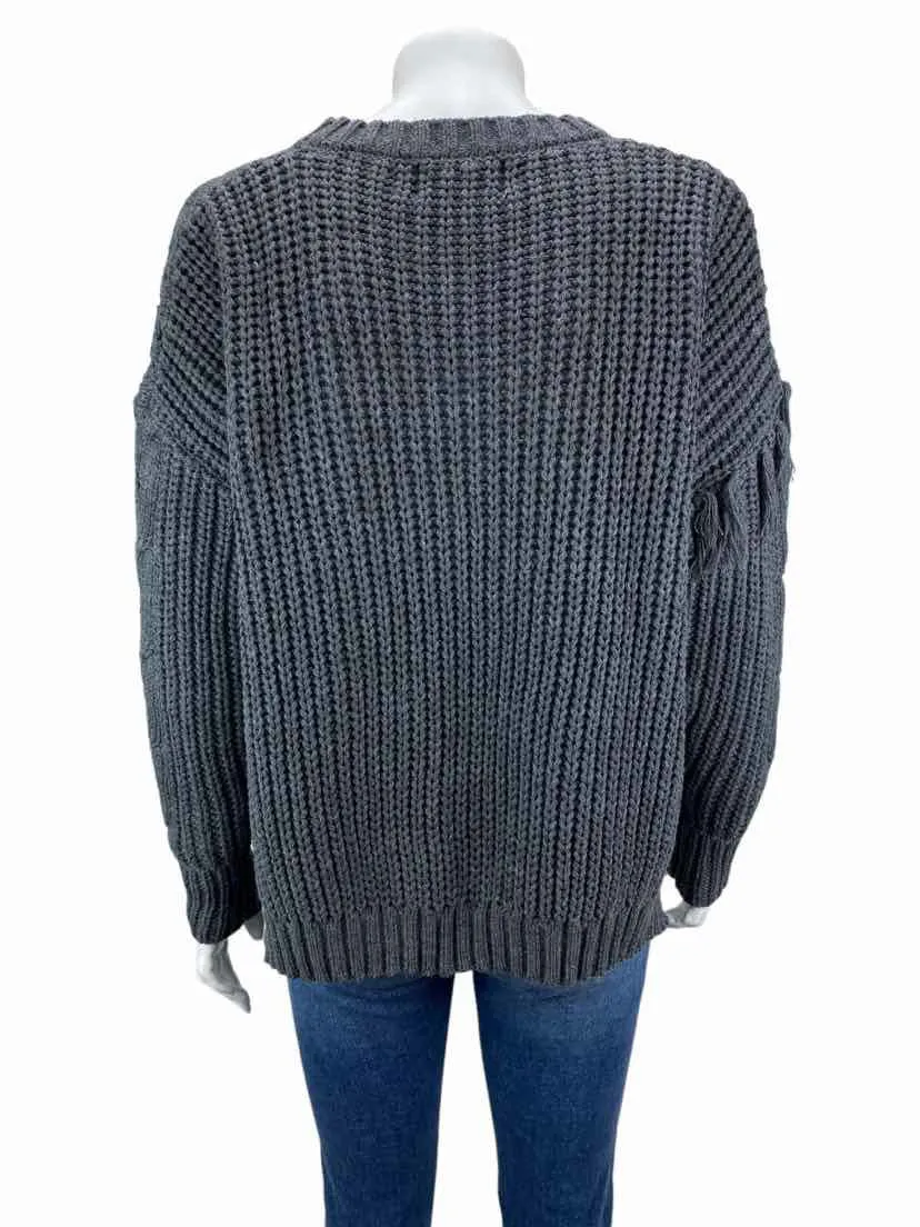 Six/Fifty Women's Mixed Stitch Tassel Sweater Charcoal Heather Size S