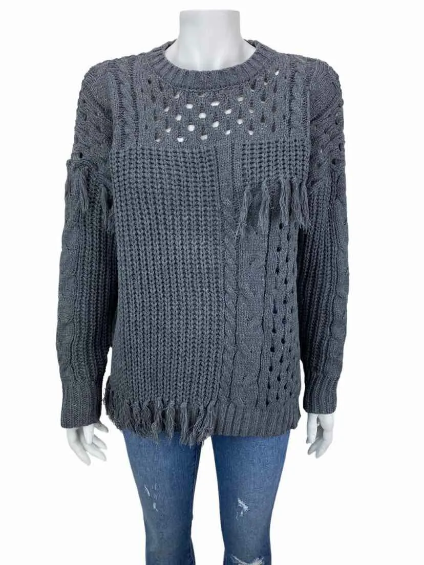 Six/Fifty Women's Mixed Stitch Tassel Sweater Charcoal Heather Size S