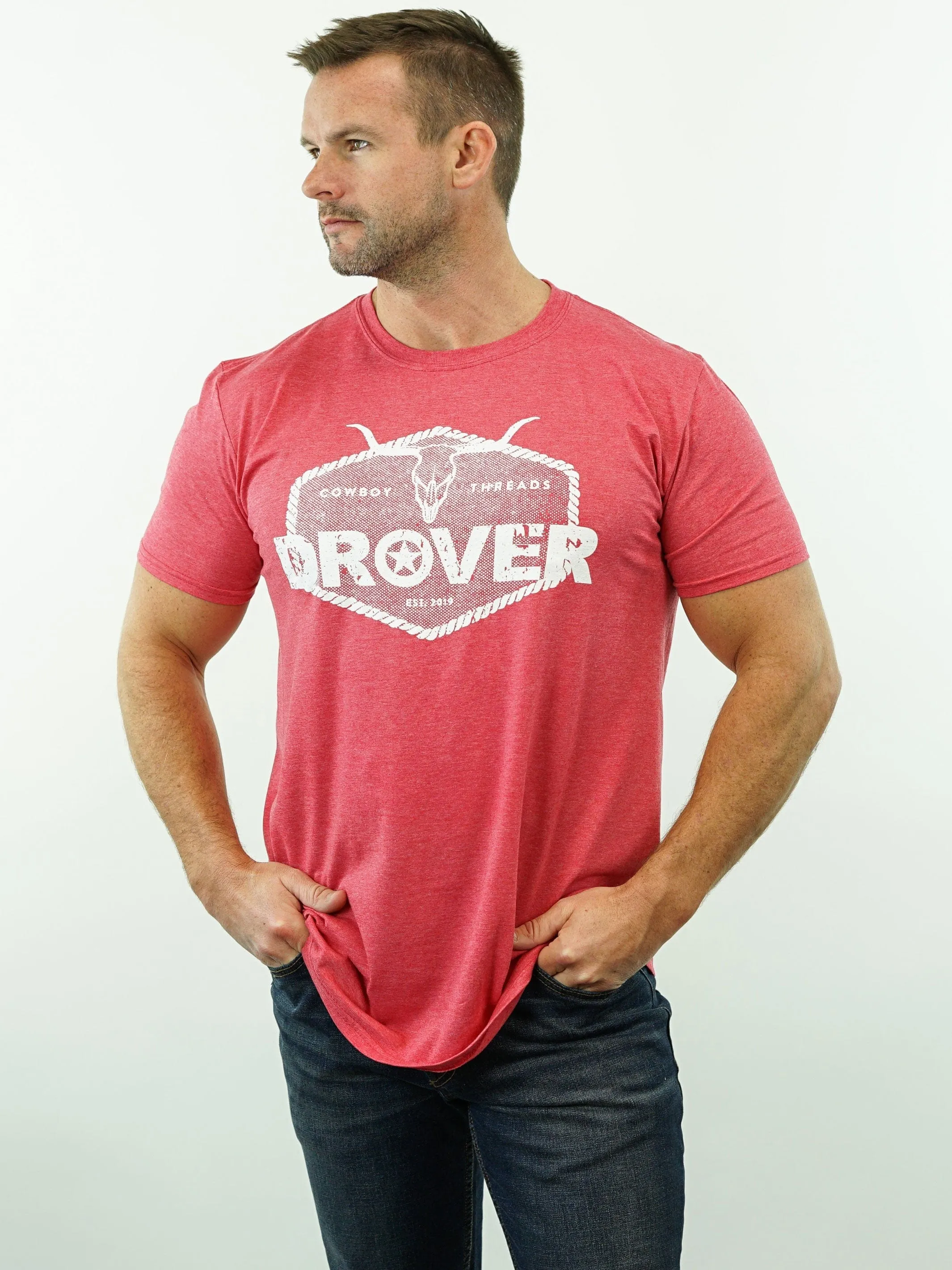 T-Shirt - Drover Rope Badge - Red Heather