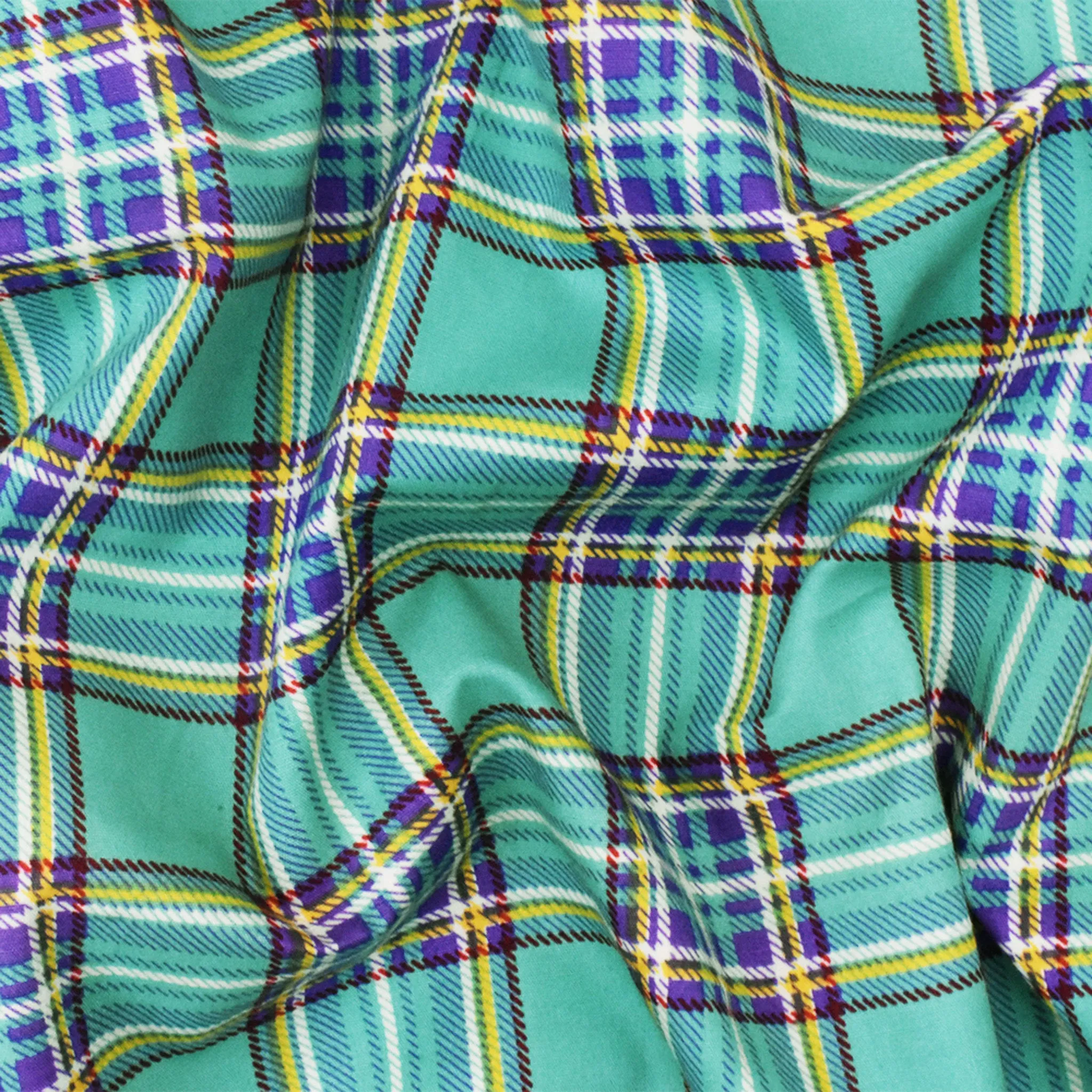 Teal-Multi Plaid With Paisley Border Printed Cotton Poplin Woven Fabric