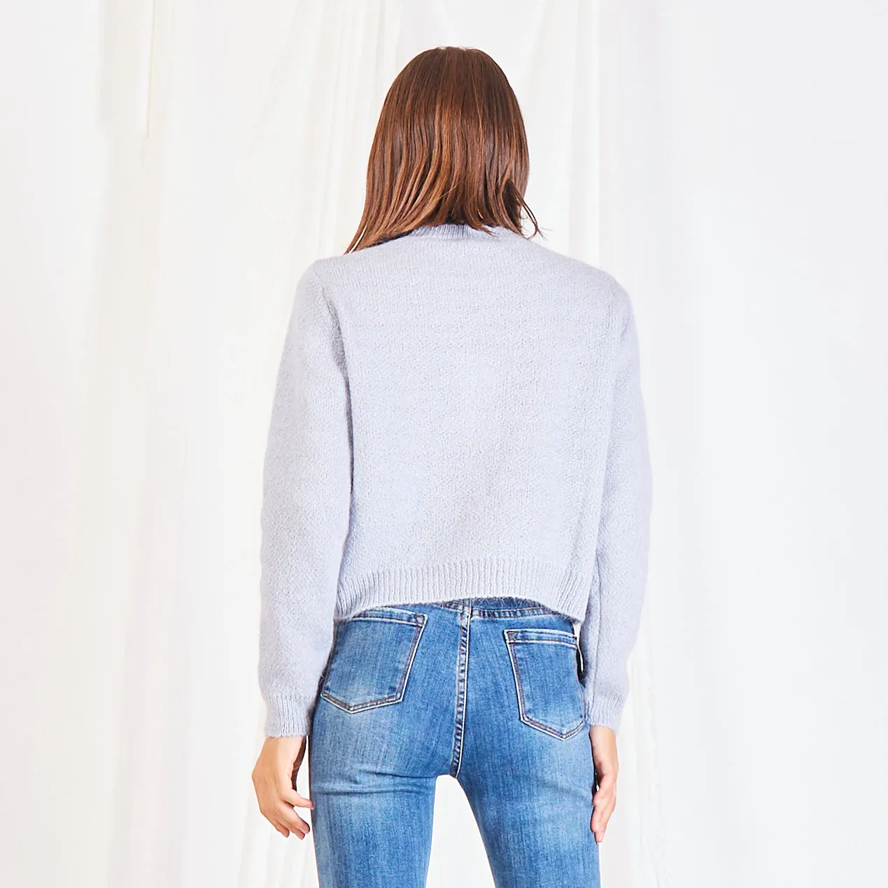 Wholesale chunky mohair-knit cropped sweater