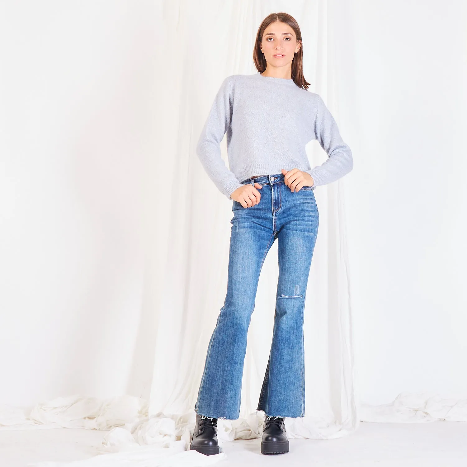 Wholesale chunky mohair-knit cropped sweater