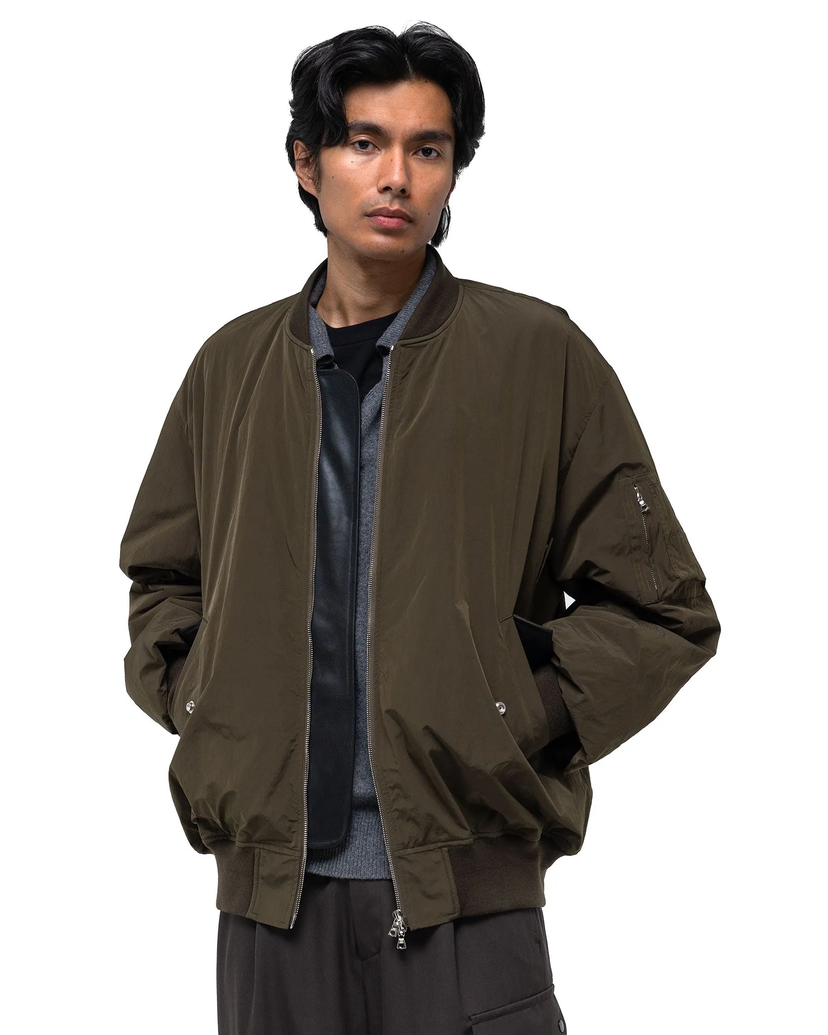 Windproof Nylon Oversized Flight Jacket Military Khaki