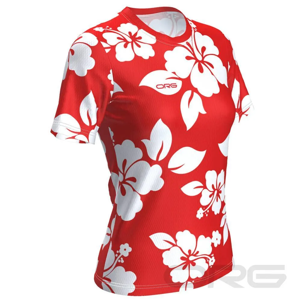 Women's Hawaiian Aloha Floral Short Sleeve Running Shirt