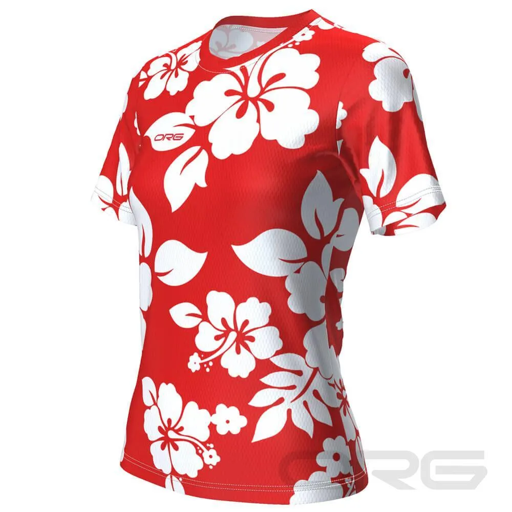 Women's Hawaiian Aloha Floral Short Sleeve Running Shirt