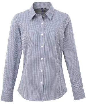 Womens Microcheck (Gingham) long sleeve cotton shirt | Navy/White