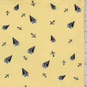 Yellow/Black/White Sailboat Double Brushed Jersey Knit Fabric